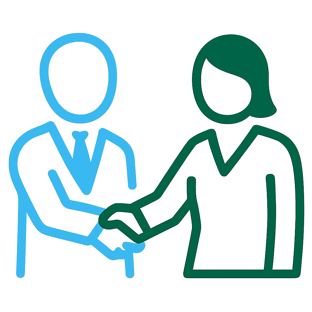Two professionals shaking hands illustration